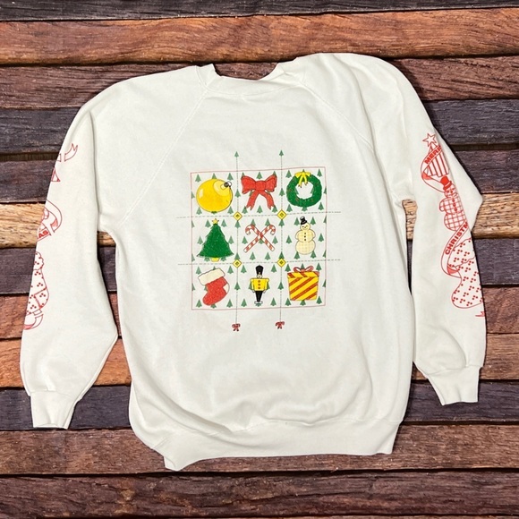 Vintage 80s Ugly Christmas Sweater Party Tic Tac Toe Xmas Sweatshirt - Picture 4 of 8